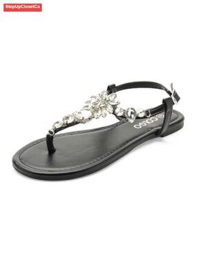 Rhinestone T-Strap Flat Sandals Sparkly Cushioned Beach Wedding Shoes
